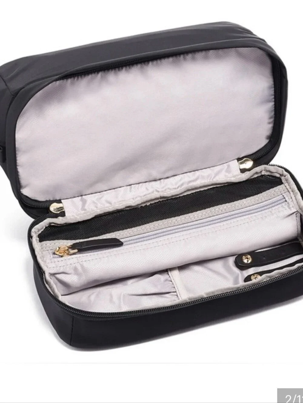 Tumi Voyageur Selma Cosmetic Case Toiletry Bag in black gold